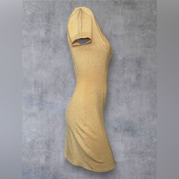 Bebe Metallic Gold Bodycon Knit Bandage Dress - Picture 4 of 5